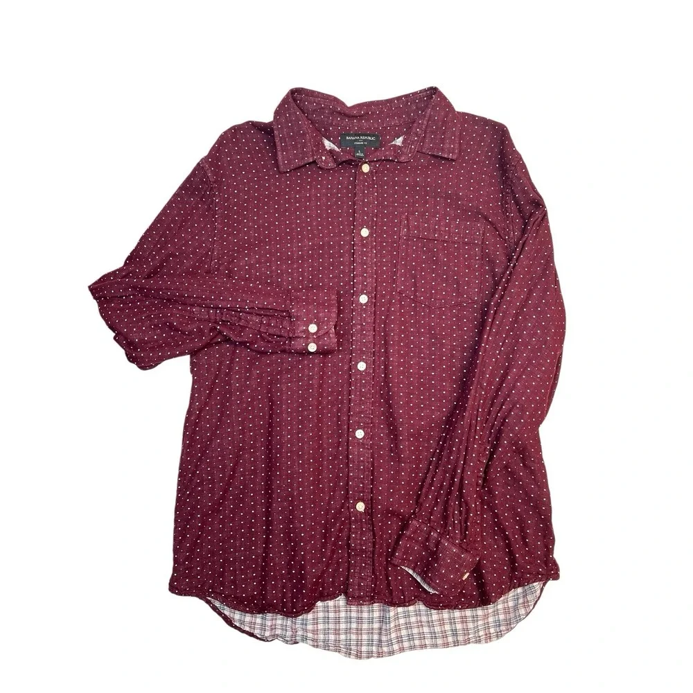 Men's Banana‎ Republic Standard Fit Long Sleeve Button Down Size L Maroon